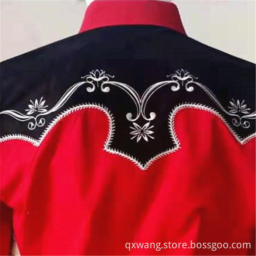 Contrast Suede Men's Embroidery Charro Cowboy Shirts
